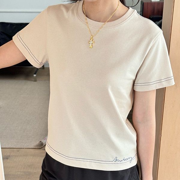 【女性の憧れ☆】バーバリー ロゴ刺繍 コットン Tシャツ コピー Baz78687